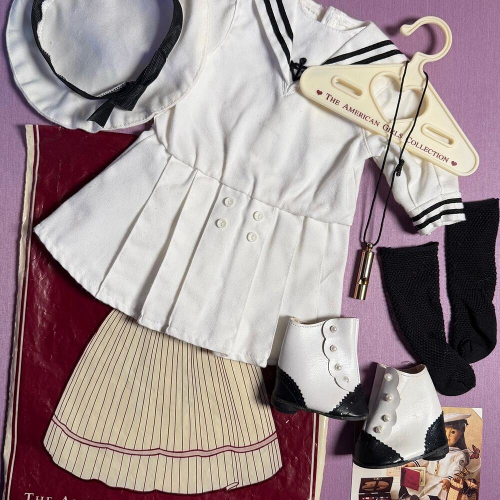 American Girl Samantha Middy Outfit Pleasant Company Wooden Heel Shoes Whistle
